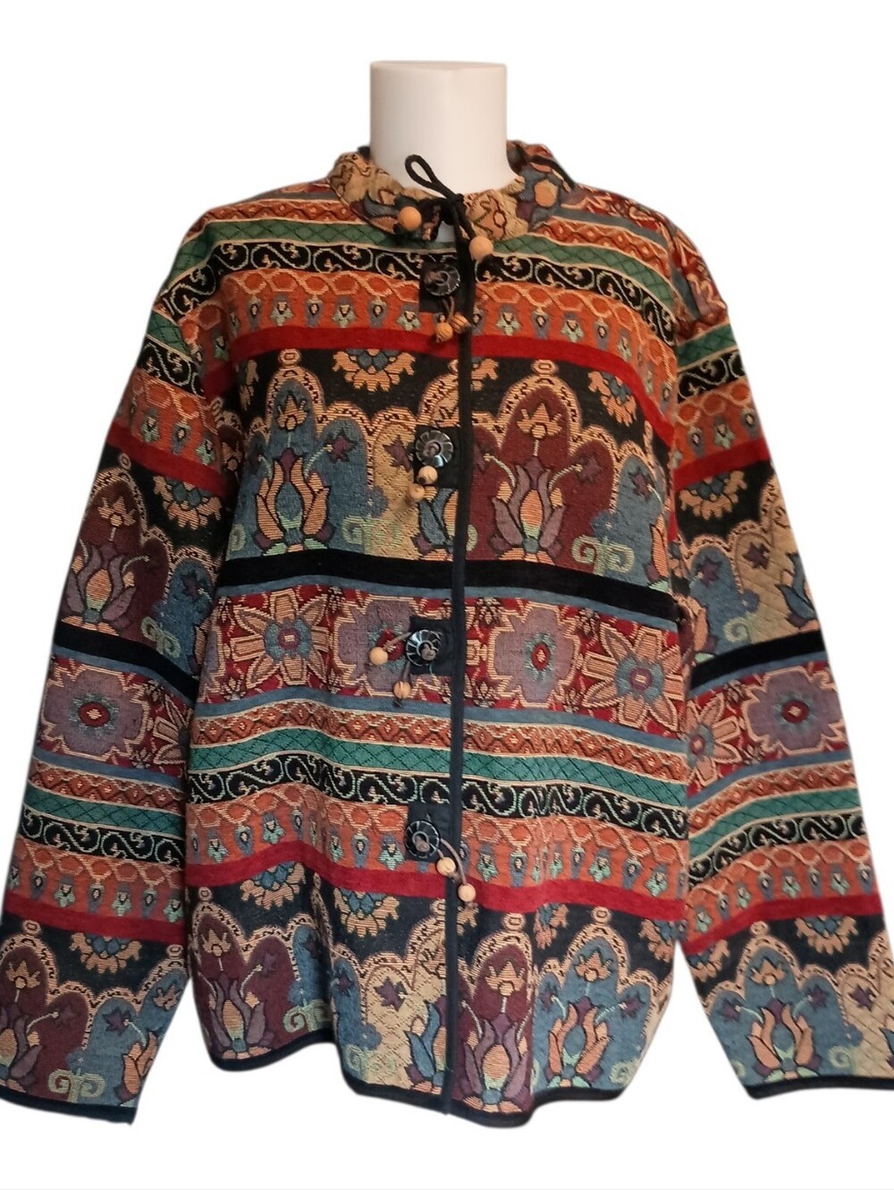 Vintage Tapestry Women's Jacket Chenille Size 2X Button Up Fall Autumn Jewel